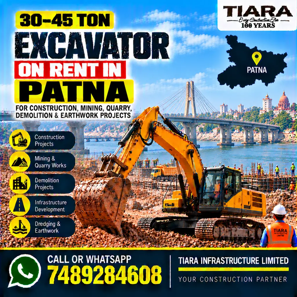 Excavator on Rent in Patna — heavy excavator rental with bucket, breaker or long boom
