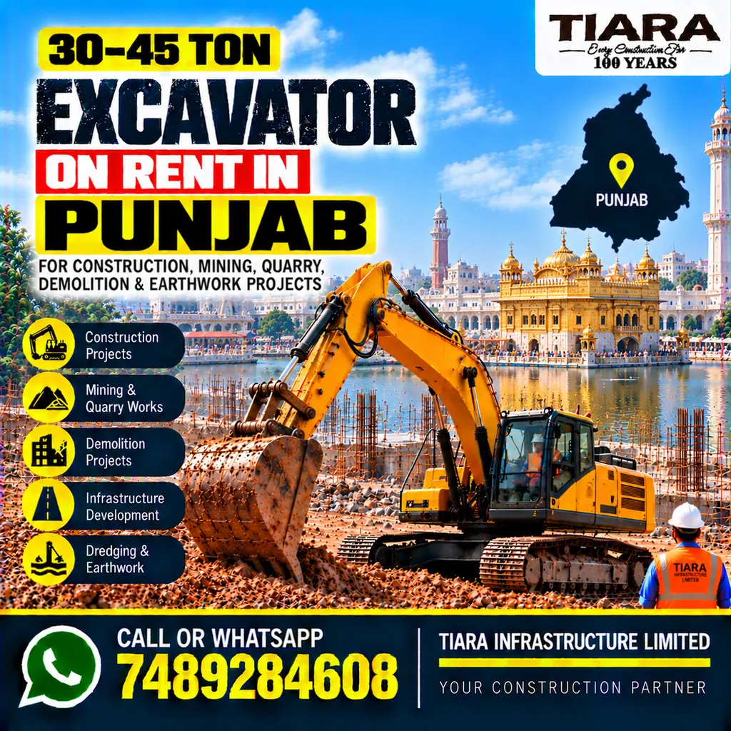 Excavator on Rent in Punjab — heavy excavator rental with bucket, breaker or long boom