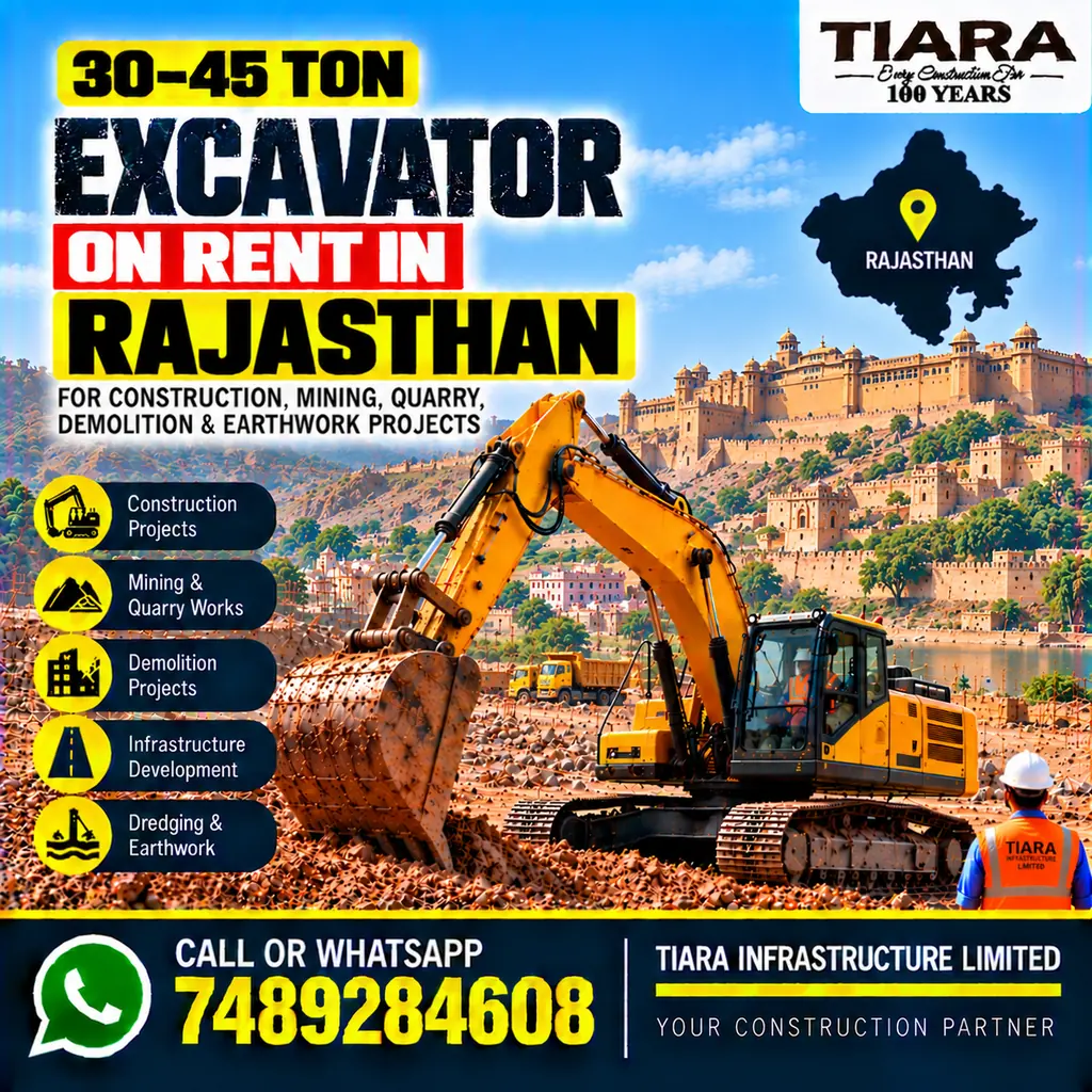 Excavator on Rent in Rajasthan — heavy excavator rental with bucket, breaker or long boom