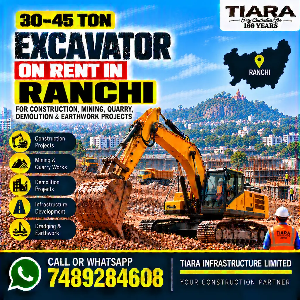 Excavator on Rent in Ranchi — heavy excavator rental with bucket, breaker or long boom
