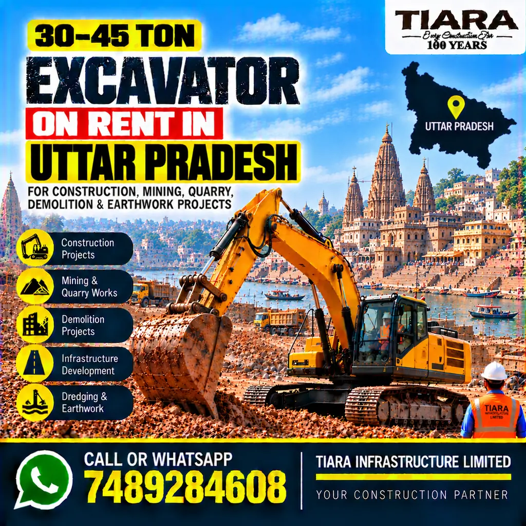 Excavator on Rent in Uttar Pradesh — heavy excavator rental with bucket, breaker or long boom