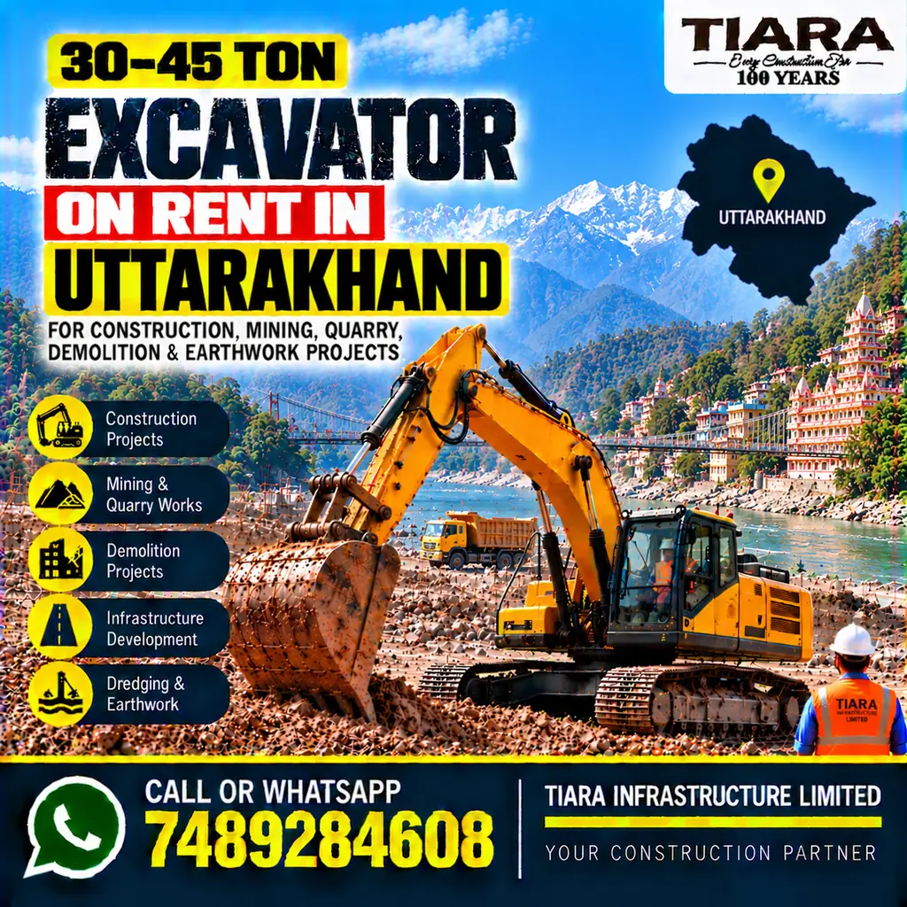 Excavator on Rent in Uttarakhand — heavy excavator rental with bucket, breaker or long boom