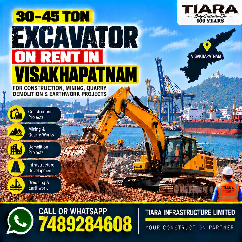 Excavator on Rent in Visakhapatnam — heavy excavator rental with bucket, breaker or long boom