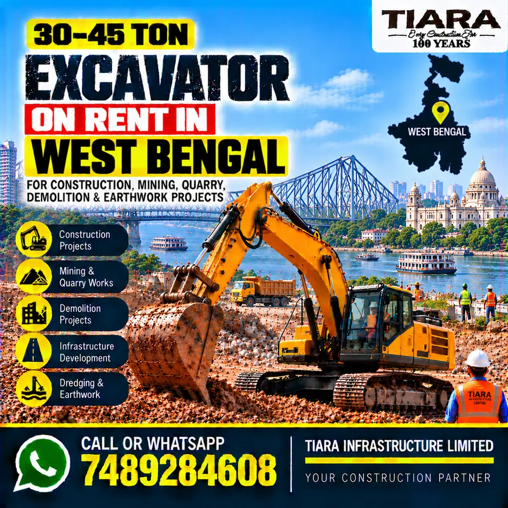 Excavator on Rent in West Bengal — heavy excavator rental with bucket, breaker or long boom