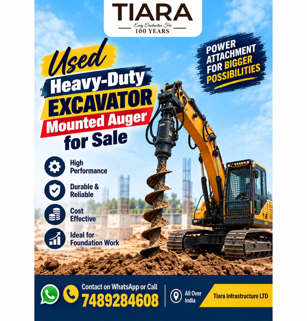 Used heavy-duty excavator mounted auger for sale in India