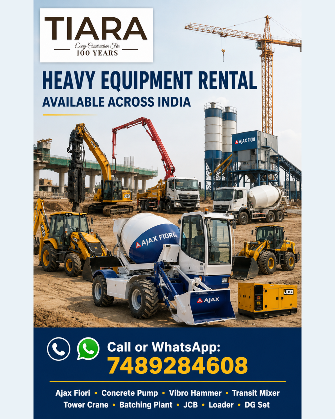 Heavy equipment rental services across India by Tiara Infrastructure