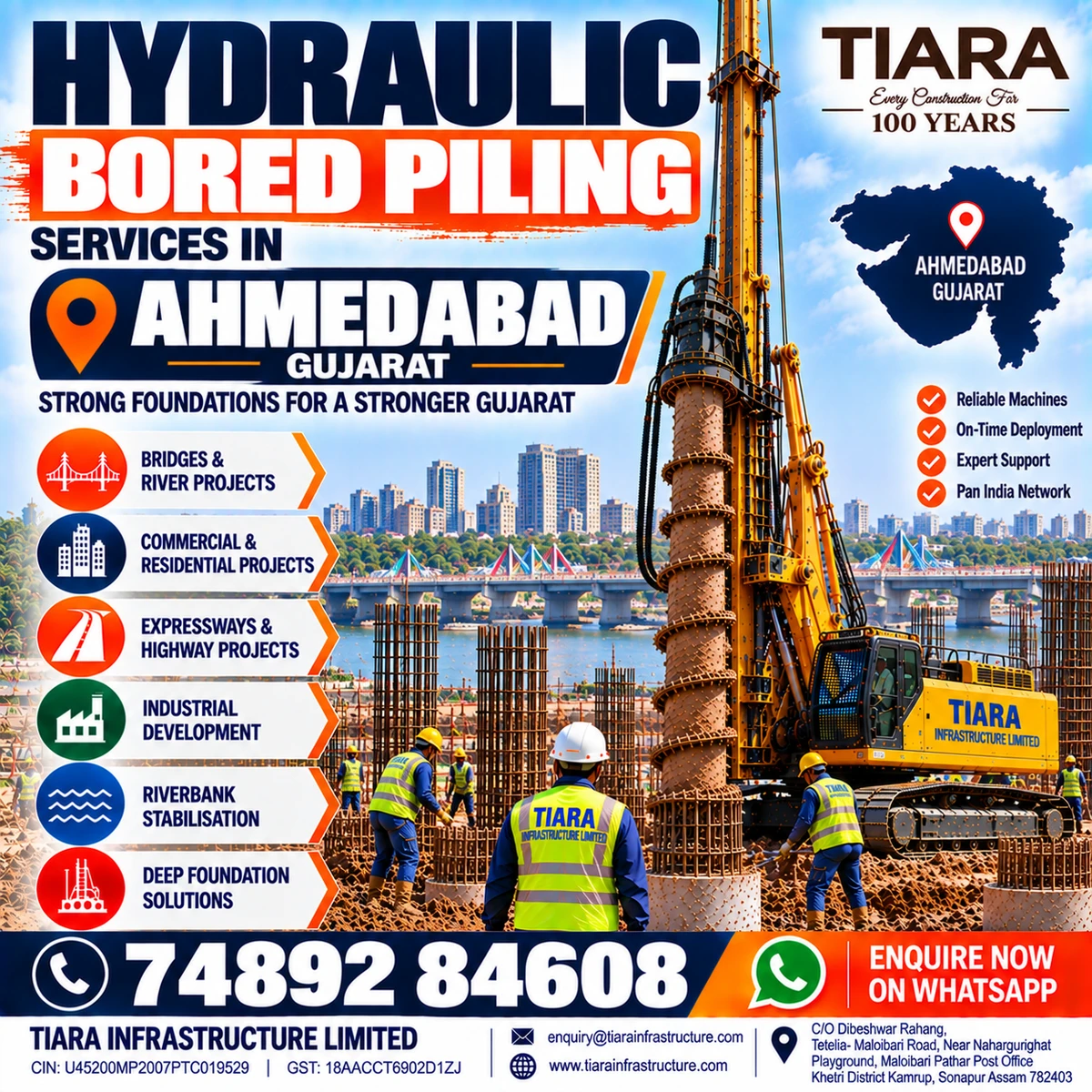 Hydraulic bored piling services for deep foundation projects in Ahmedabad