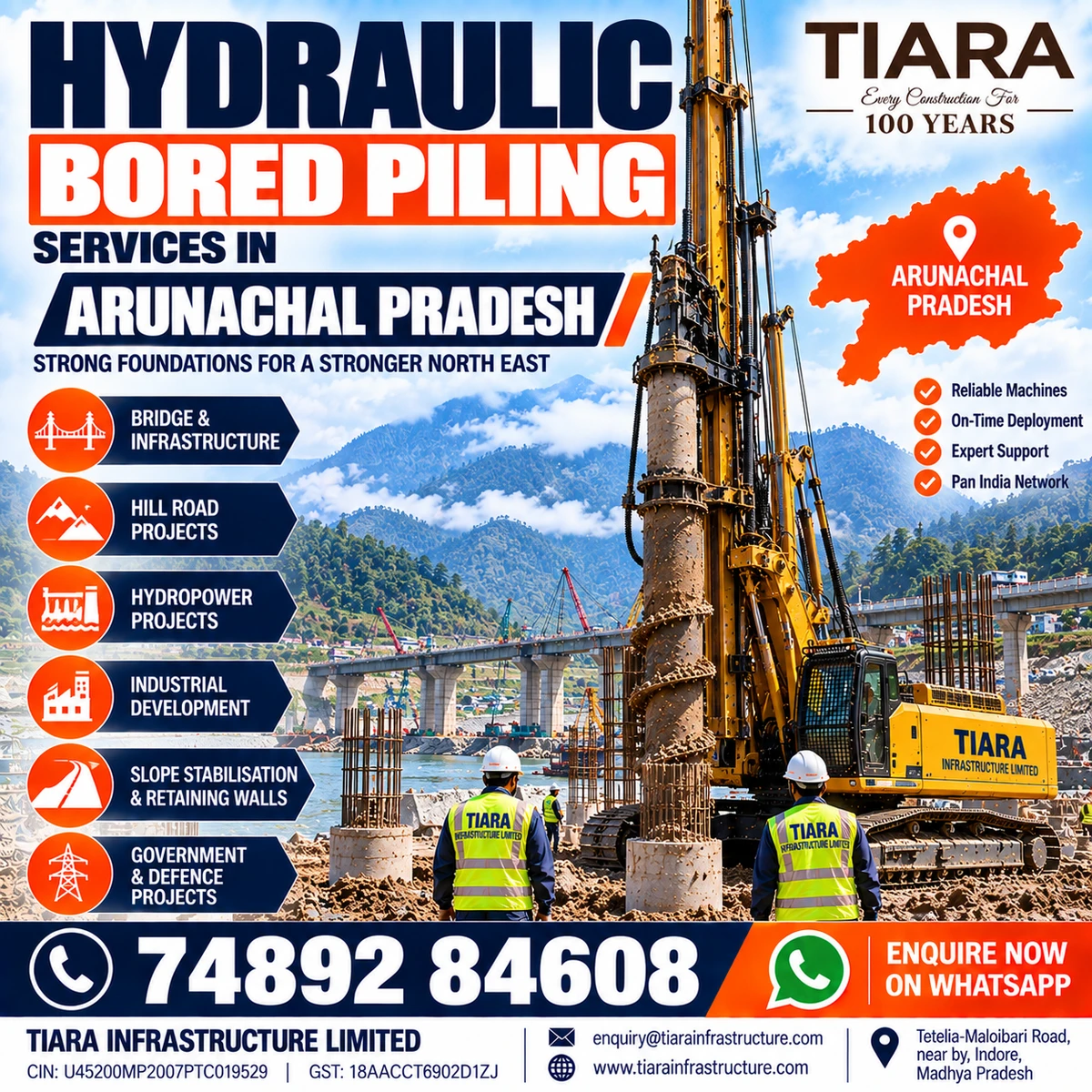 Hydraulic bored piling services for deep foundation projects in Arunachal Pradesh