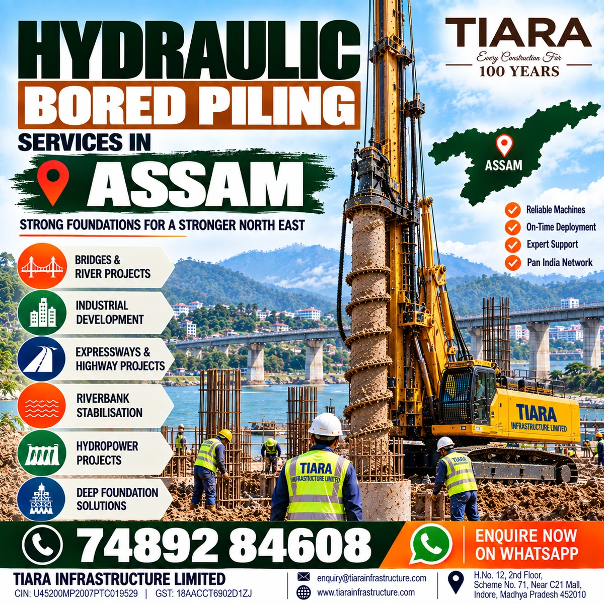 Hydraulic bored piling services for deep foundation projects in Assam