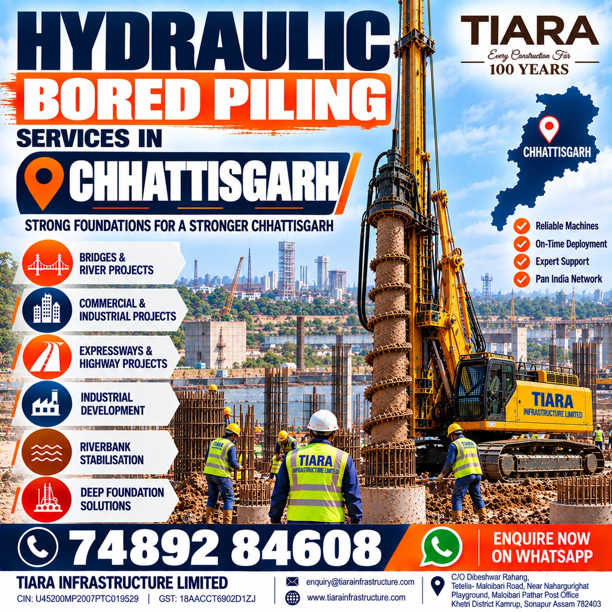 Hydraulic bored piling services for deep foundation projects in Chhattisgarh