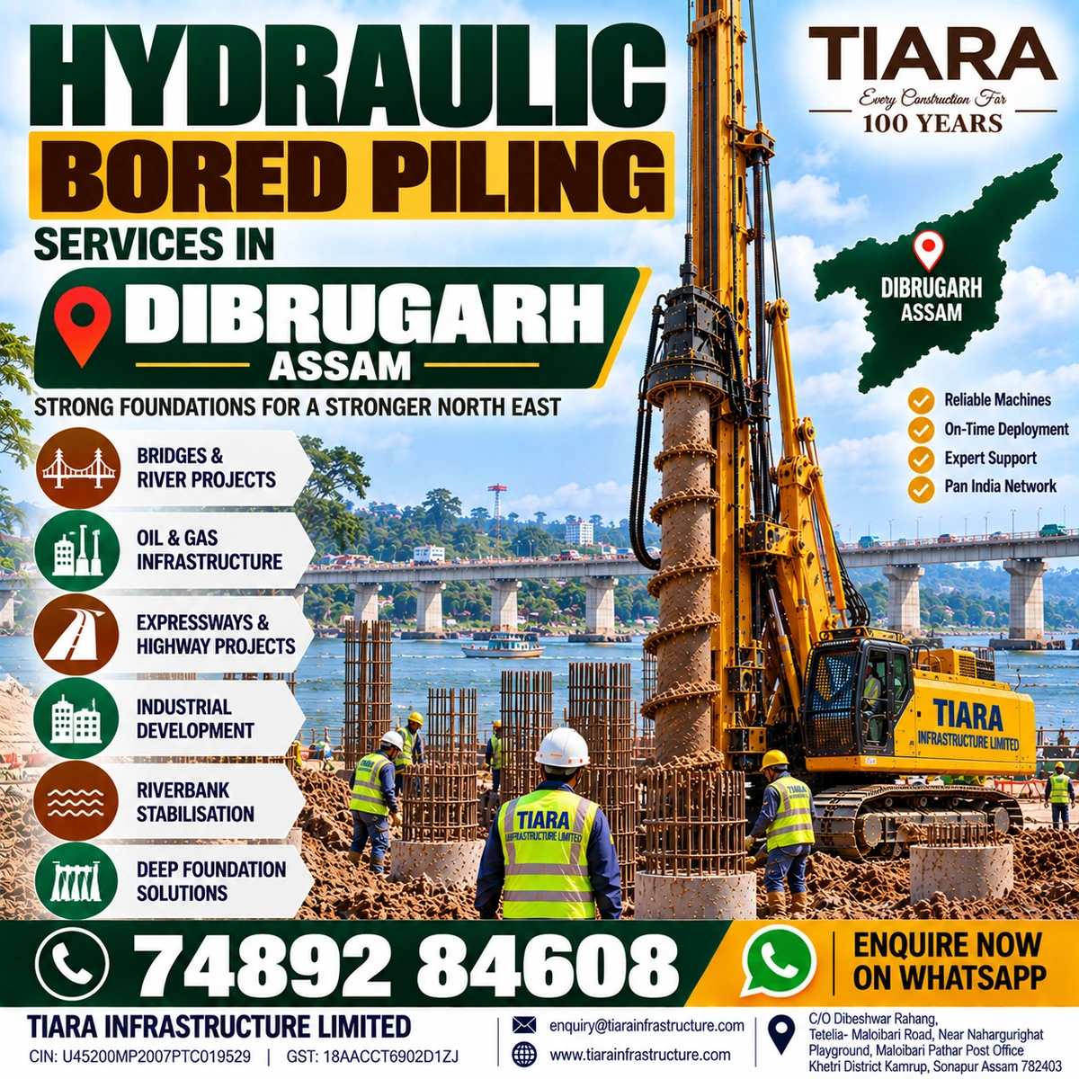Hydraulic bored piling services for deep foundation projects in Dibrugarh