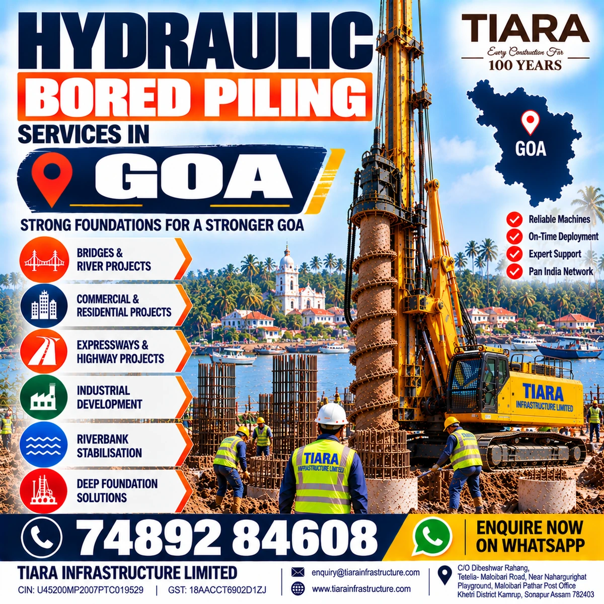Hydraulic bored piling services for deep foundation projects in Goa