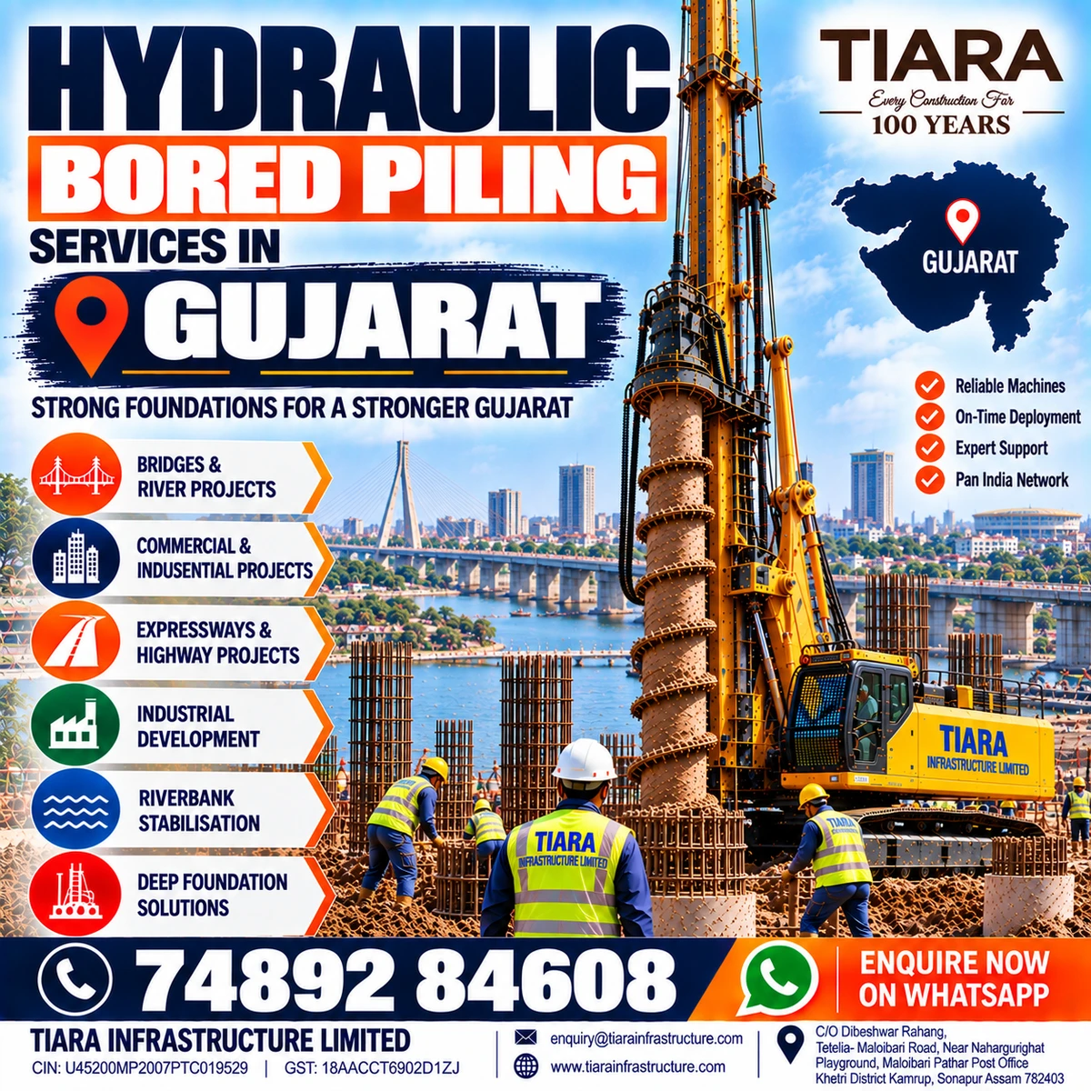 Hydraulic bored piling services for deep foundation projects in Gujarat
