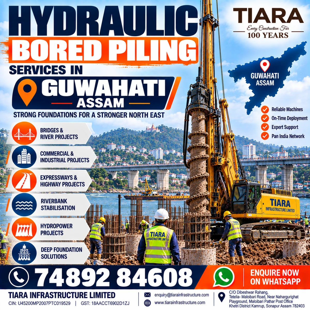 Hydraulic bored piling services for deep foundation projects in Guwahati