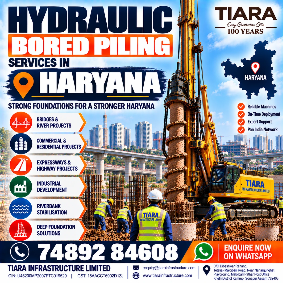 Hydraulic bored piling services for deep foundation projects in Haryana