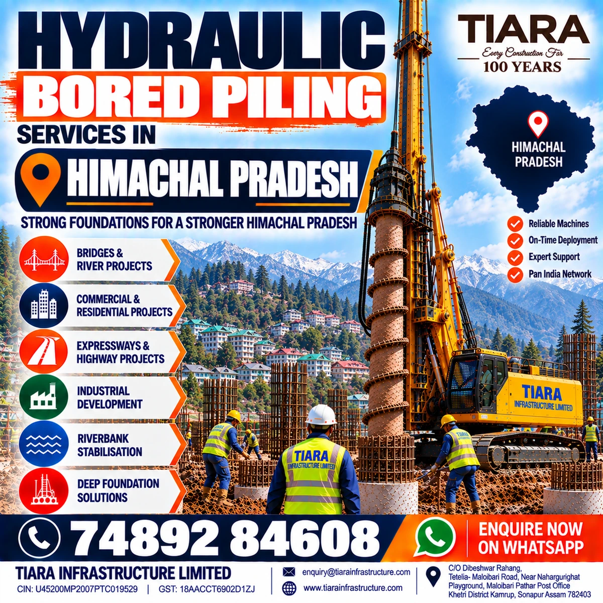 Hydraulic bored piling services for deep foundation projects in Himachal Pradesh