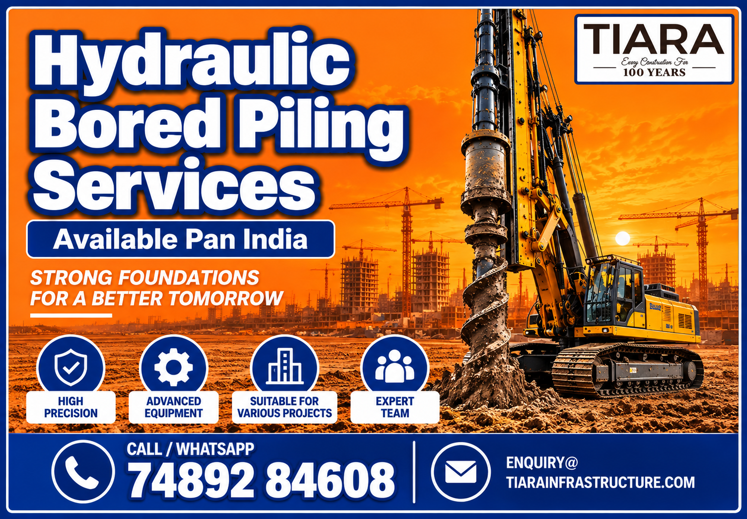 Hydraulic rotary piling rig executing bored piling work in India