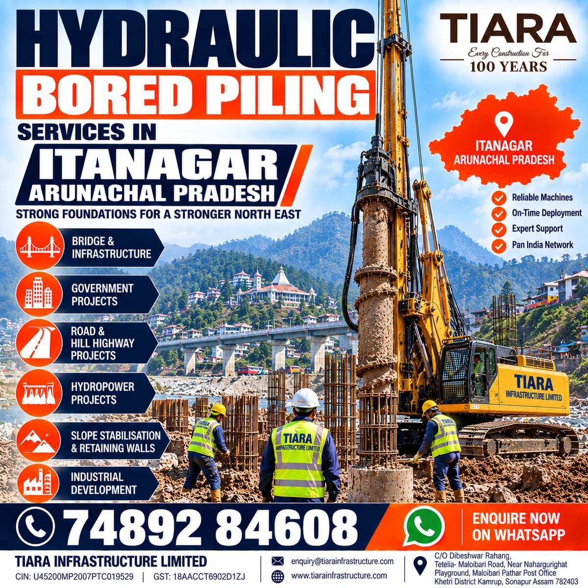 Hydraulic bored piling services for deep foundation projects in Itanagar