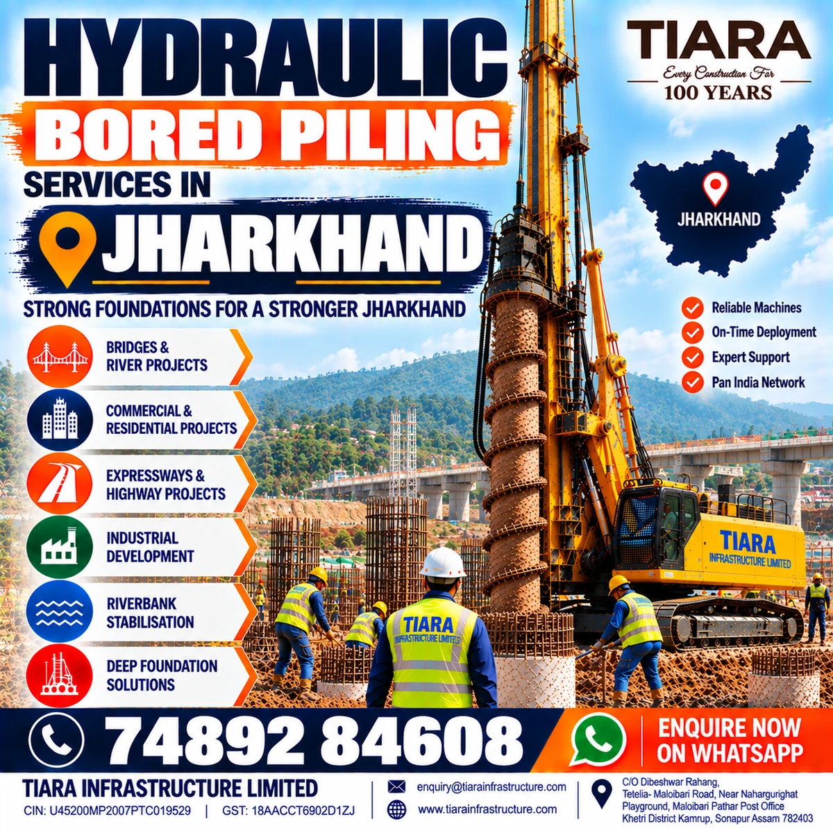 Hydraulic bored piling services for deep foundation projects in Jharkhand