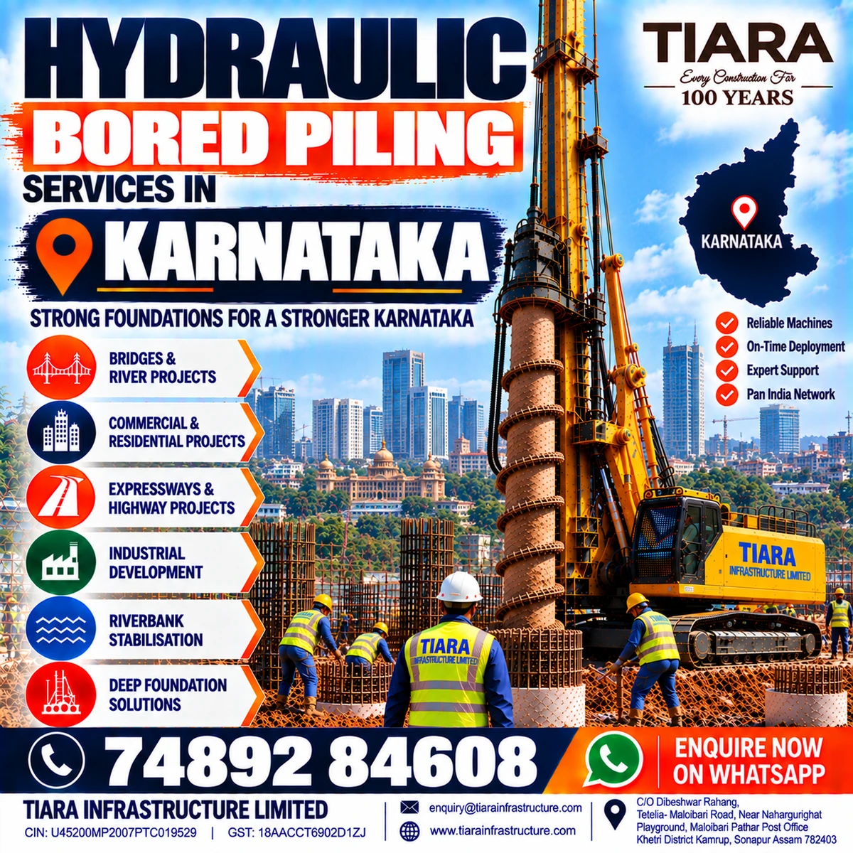 Hydraulic bored piling services for deep foundation projects in Karnataka