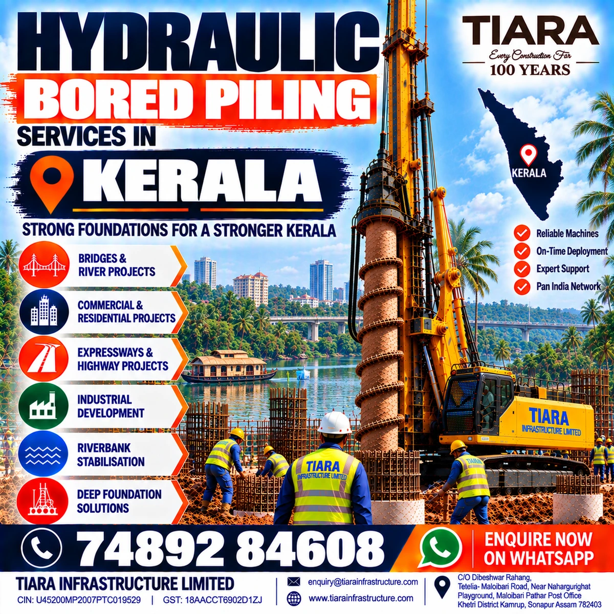 Hydraulic bored piling services for deep foundation projects in Kerala