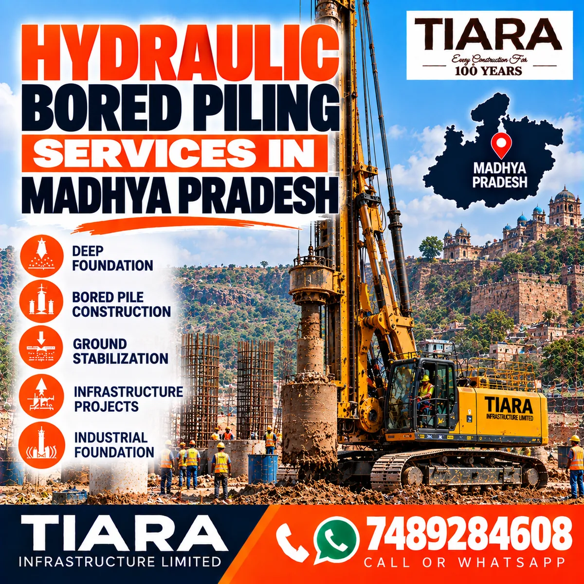Hydraulic bored piling services for deep foundation projects in India