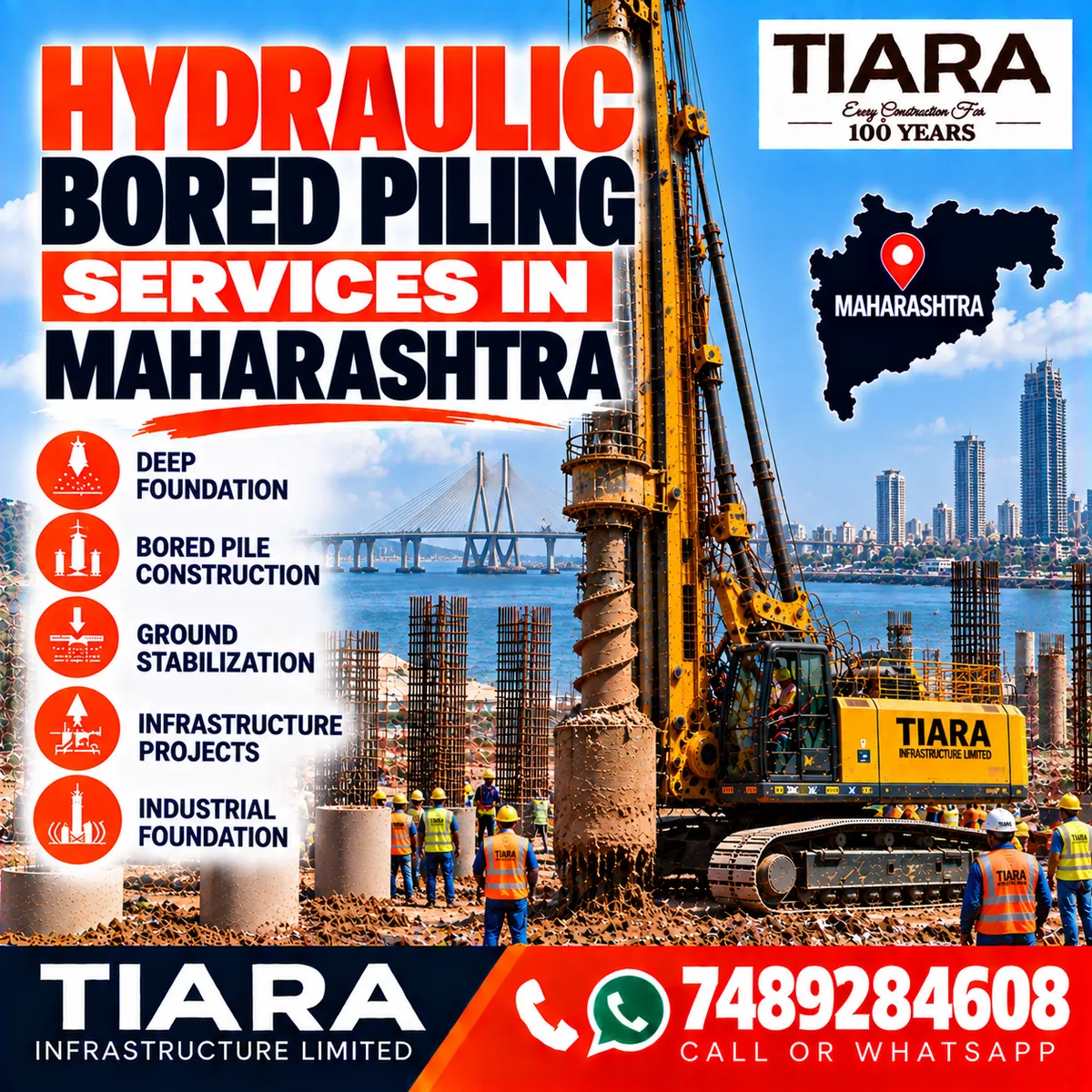 Hydraulic bored piling services for deep foundation projects in India