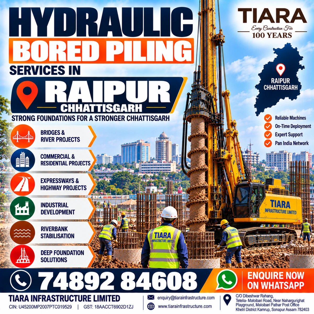 Hydraulic bored piling services in Raipur Chhattisgarh
