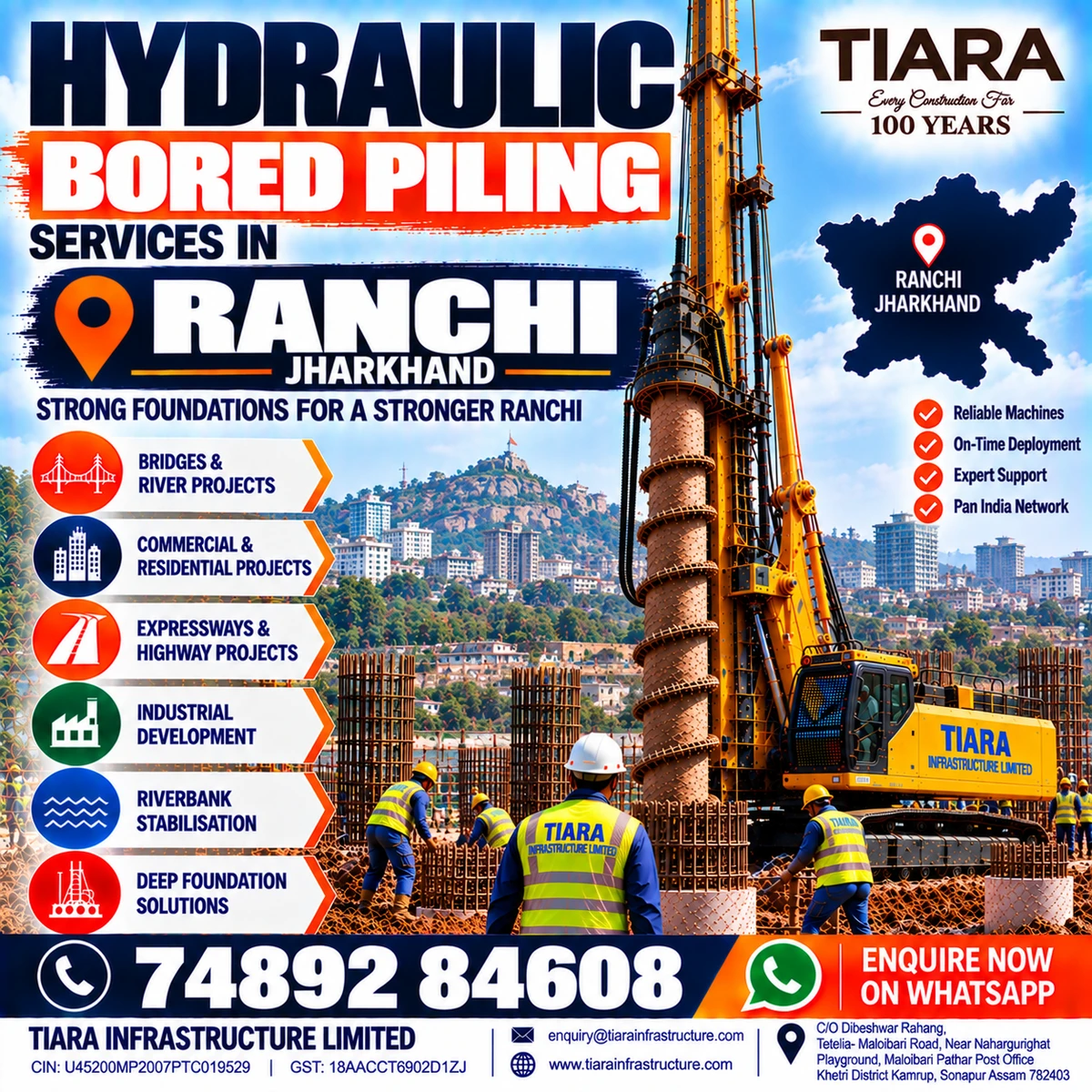 Hydraulic bored piling services in Ranchi Jharkhand