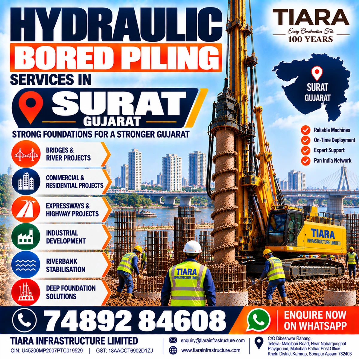 Hydraulic bored piling services for deep foundation projects in Surat