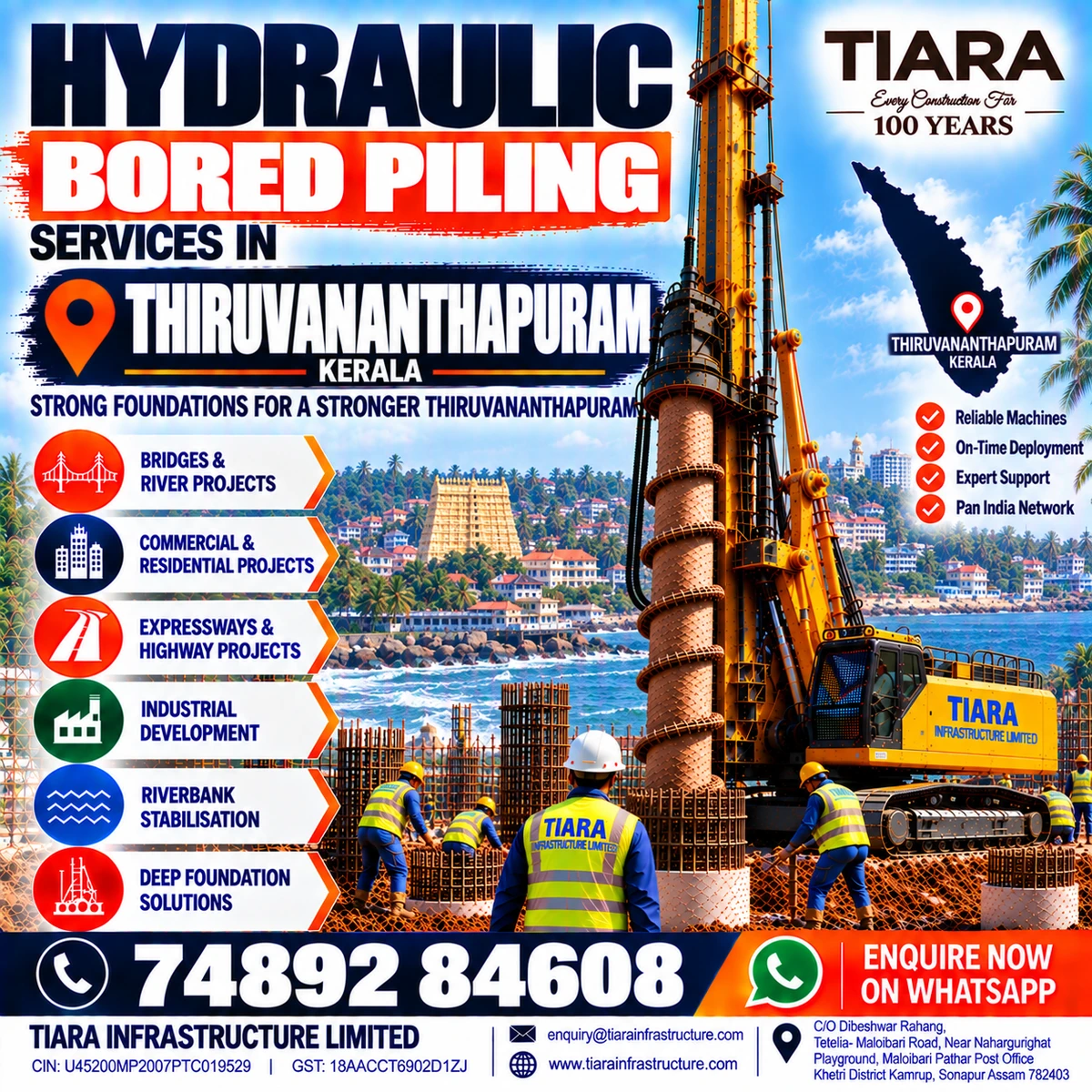 Hydraulic bored piling services in Thiruvananthapuram Kerala