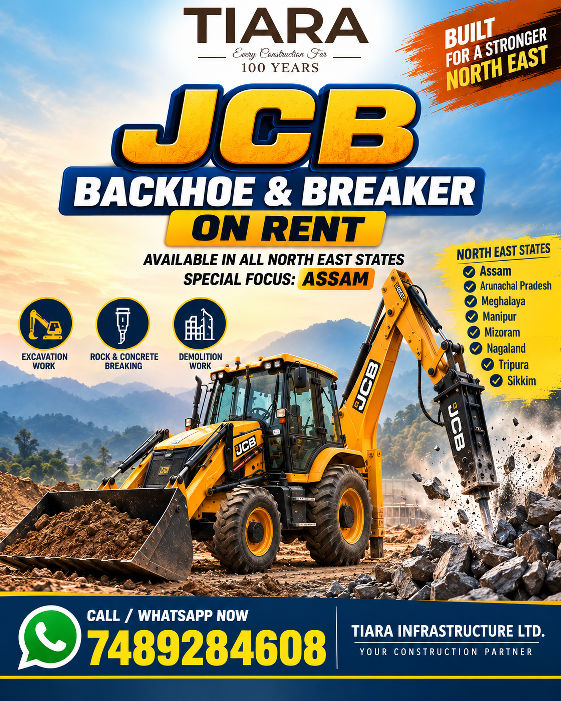 JCB Backhoe Loader & Hydraulic Breaker on Rent in India