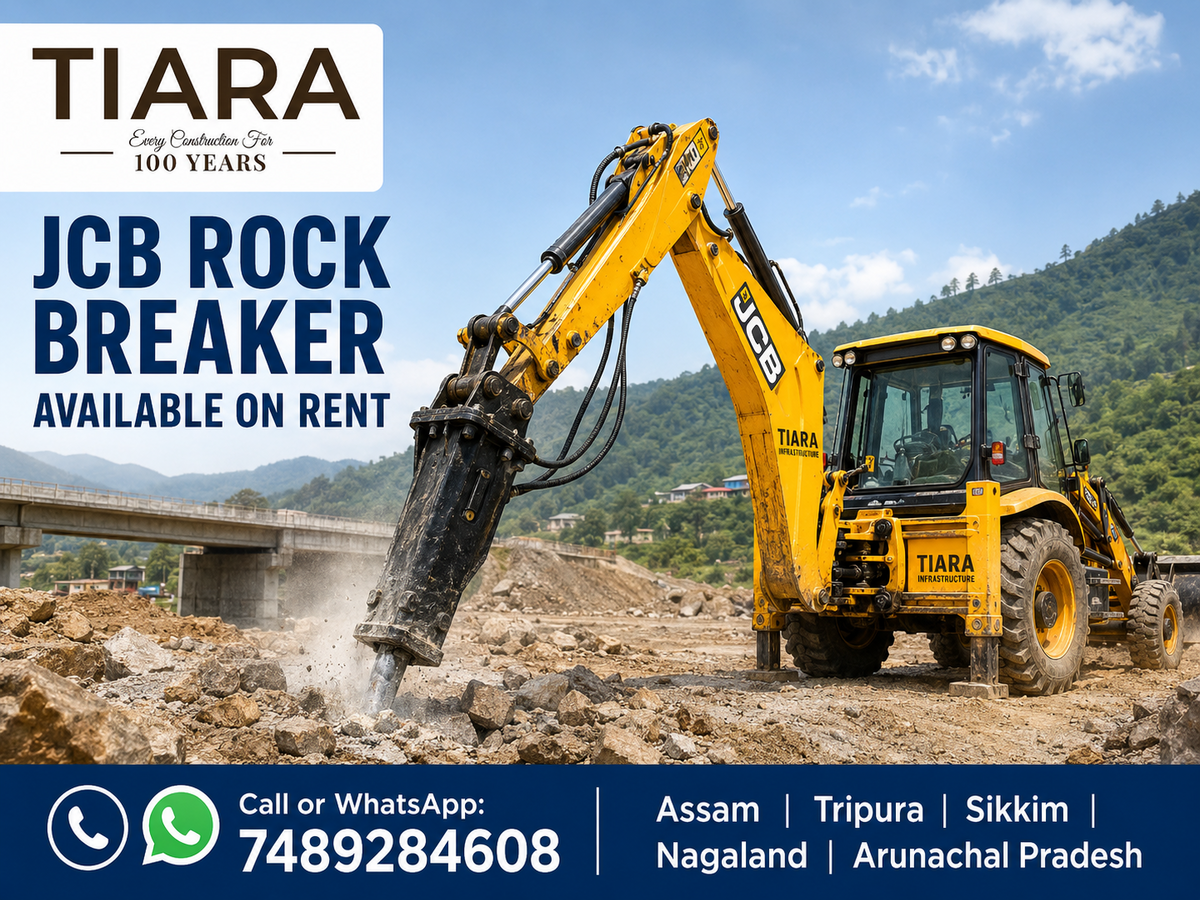 JCB with hydraulic rock breaker available on rent