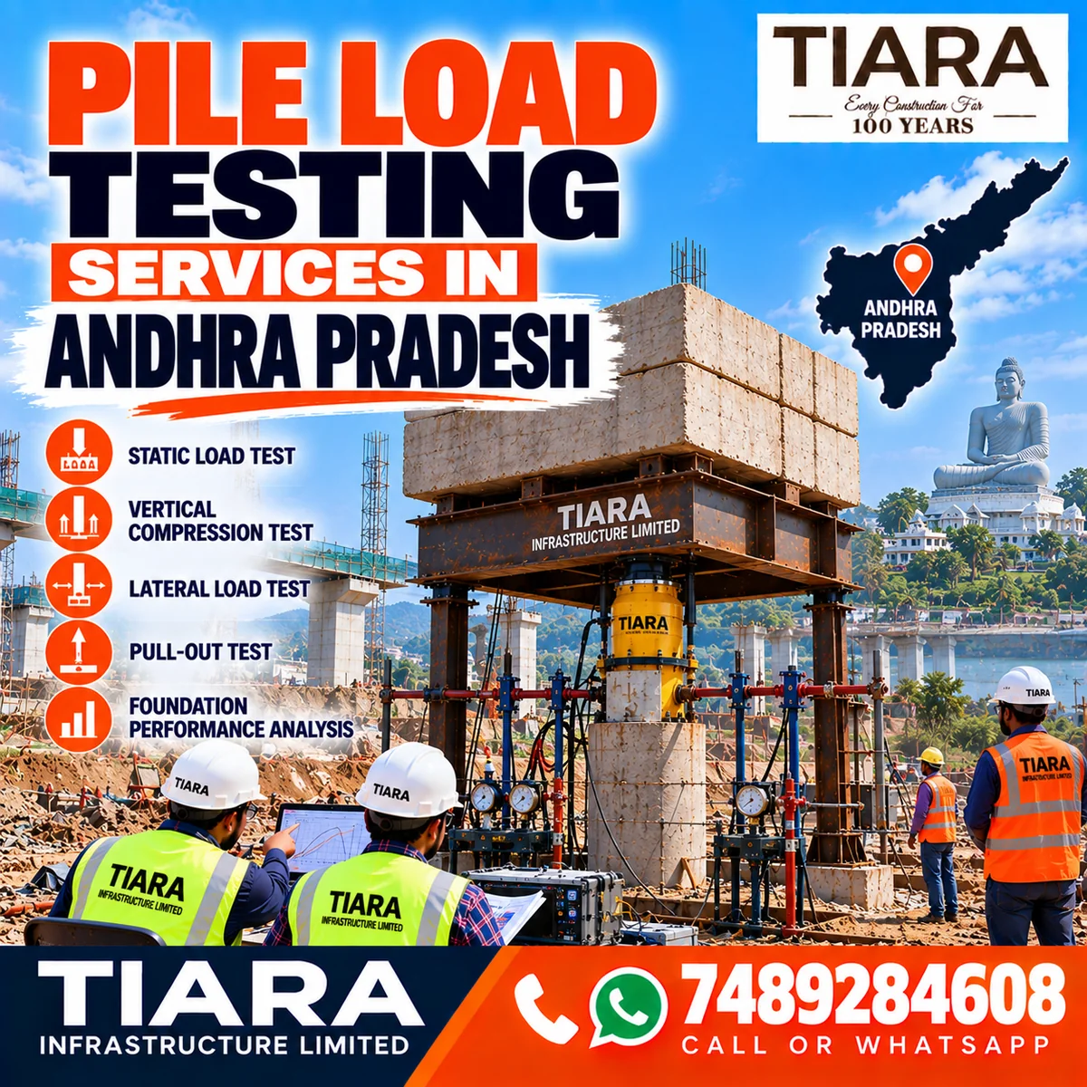 Pile load testing arrangement for a foundation project in Andhra Pradesh