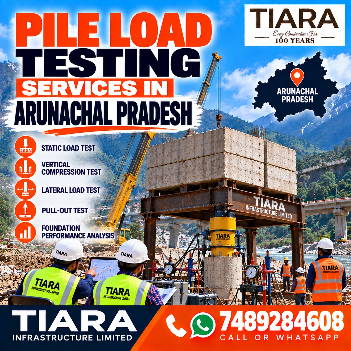 Pile load testing arrangement for a foundation project in Arunachal Pradesh