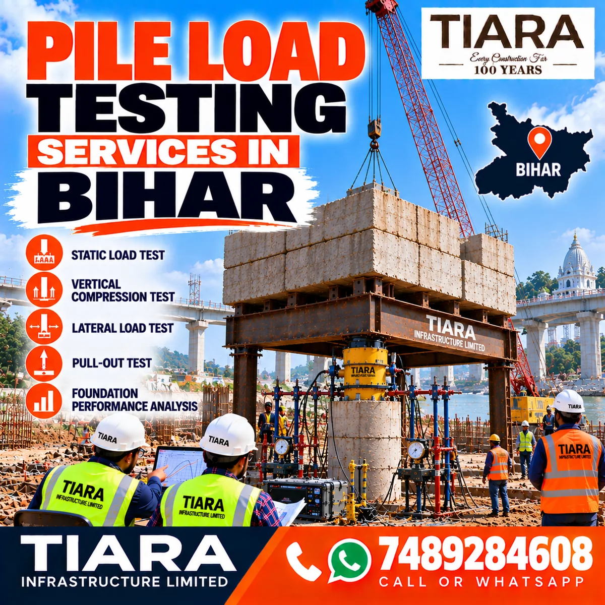 Pile load testing arrangement for a foundation project in Bihar