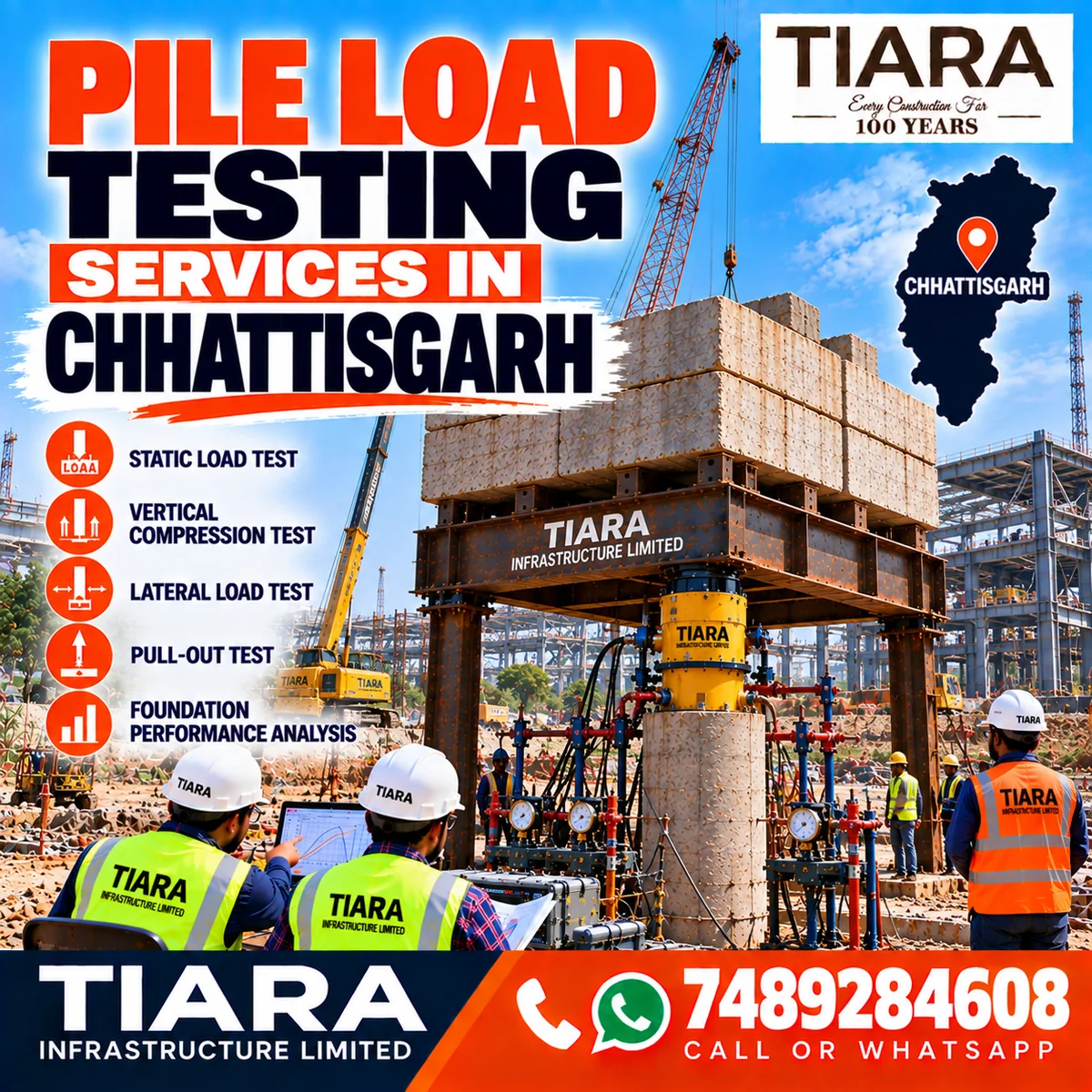 Pile load testing arrangement for a foundation project in Chhattisgarh