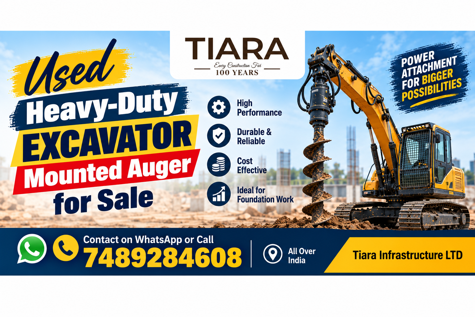 Heavy-Duty Excavator Mounted Auger for Sale | Tiara Infrastructure Ltd for sale