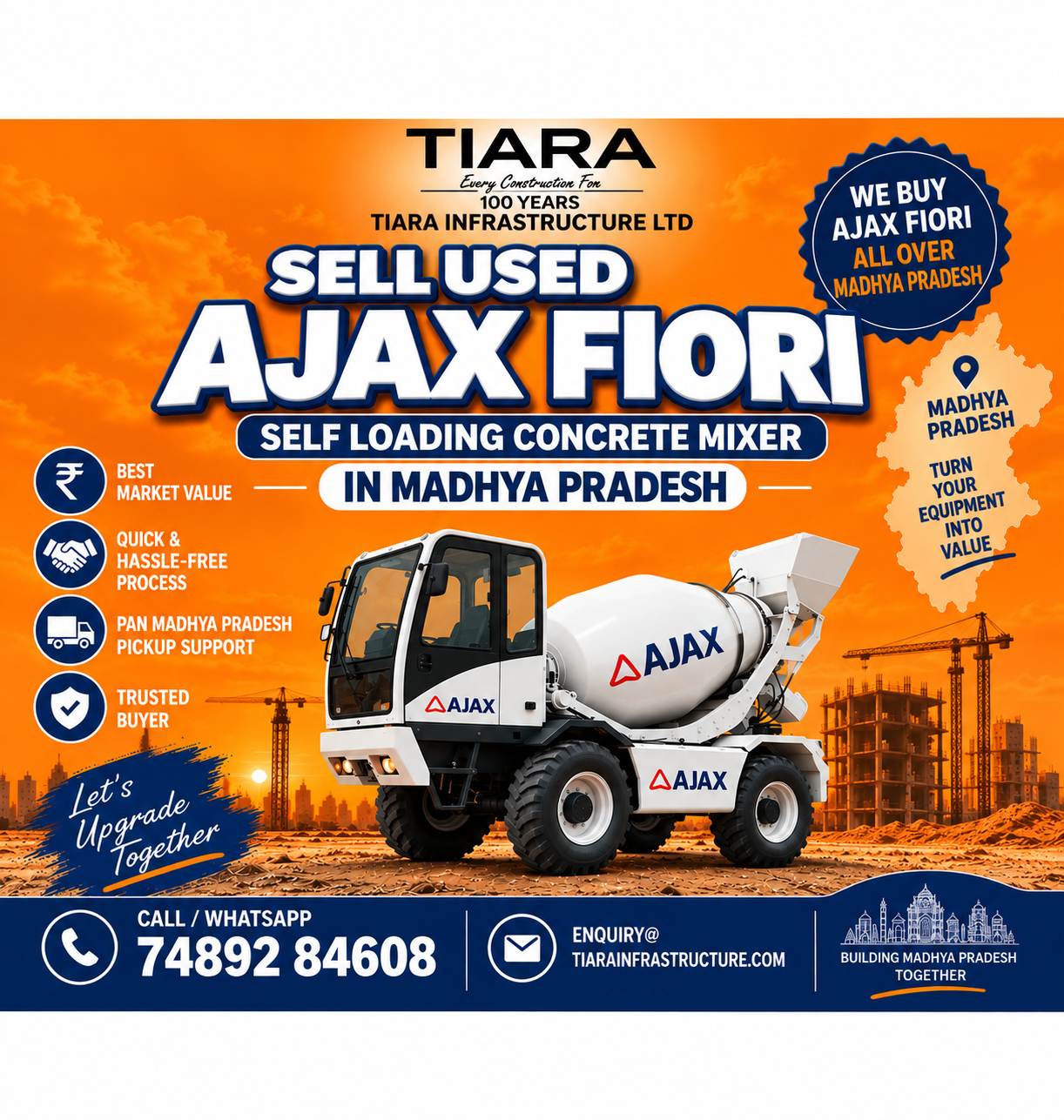 Sell used Ajax Fiori self-loading concrete mixer in Madhya Pradesh