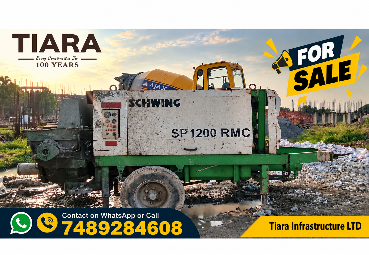 Used Schwing SP 1200 stationary concrete pump for sale in India