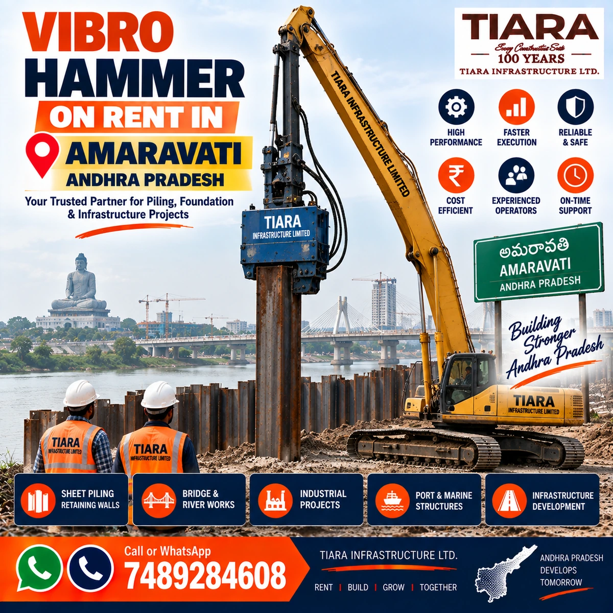 Vibro Hammer rental in Amaravati for Krishna River, bridge and sheet piling work