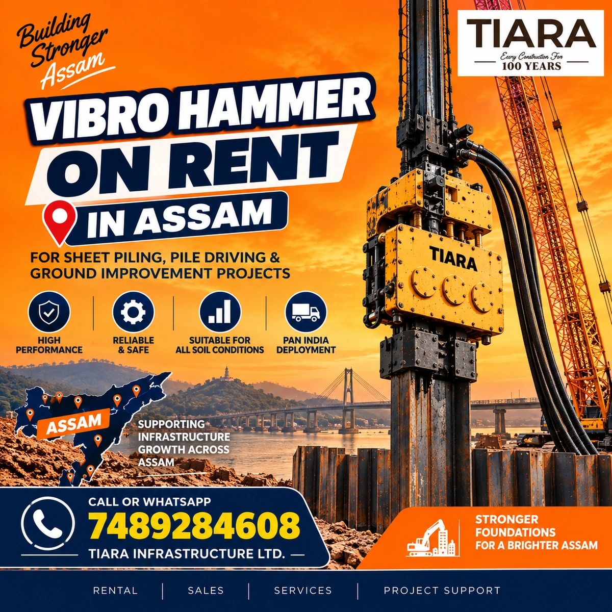 Vibro Hammer on rent in Assam for sheet pile driving and extraction