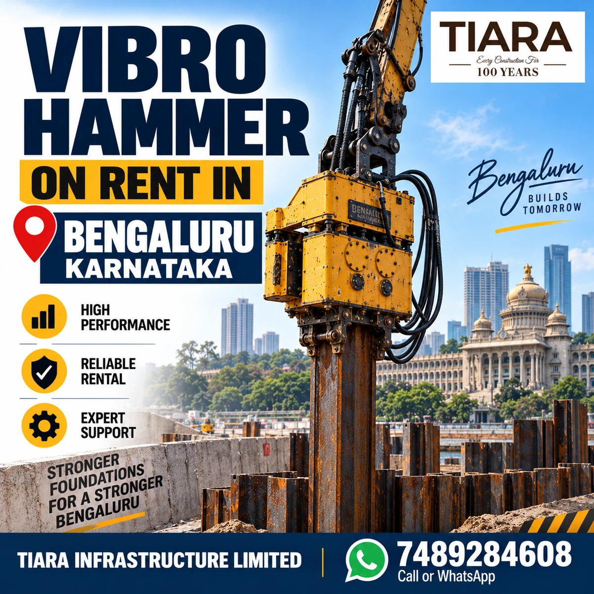 Vibro Hammer rental in Bengaluru for basement shoring and urban sheet piling