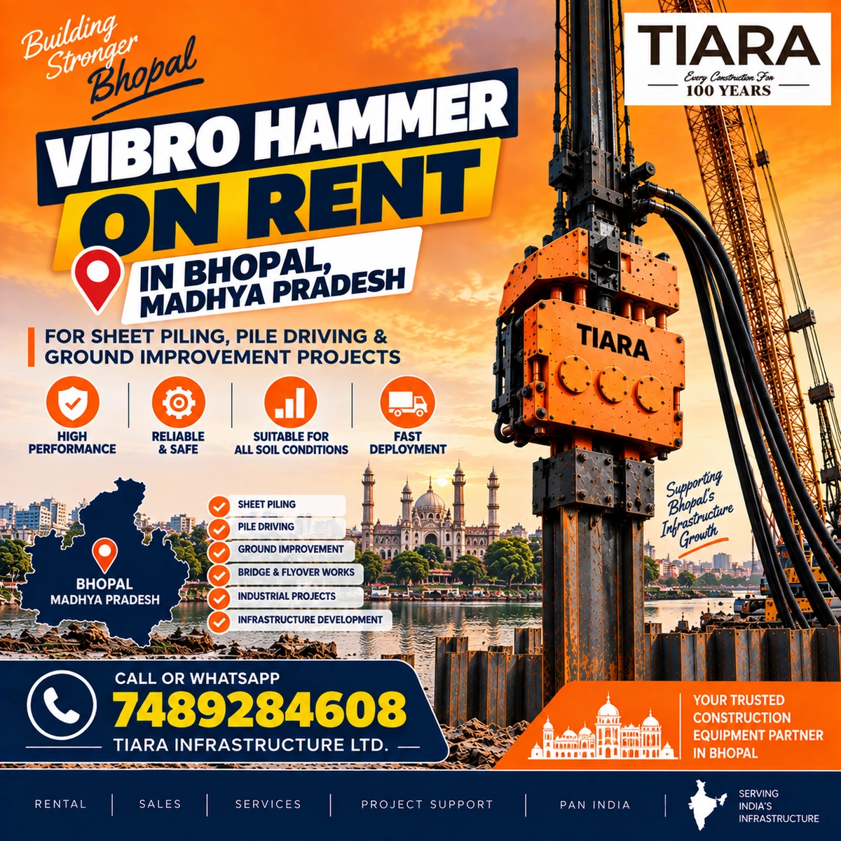 Vibro Hammer on rent in Bhopal for sheet pile driving and extraction