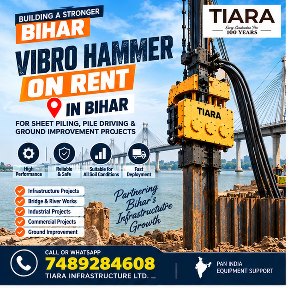 Vibro Hammer on rent in Bihar for sheet pile driving and extraction