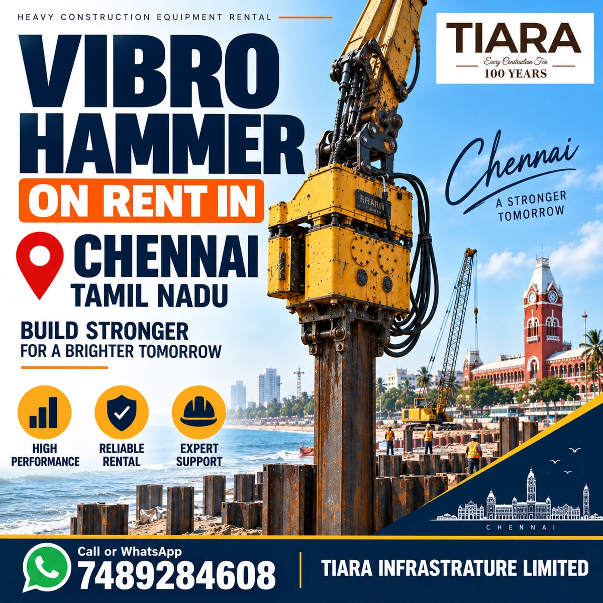 Tiara Infrastructure Ltd Vibro Hammer rental for sheet piling projects in Chennai