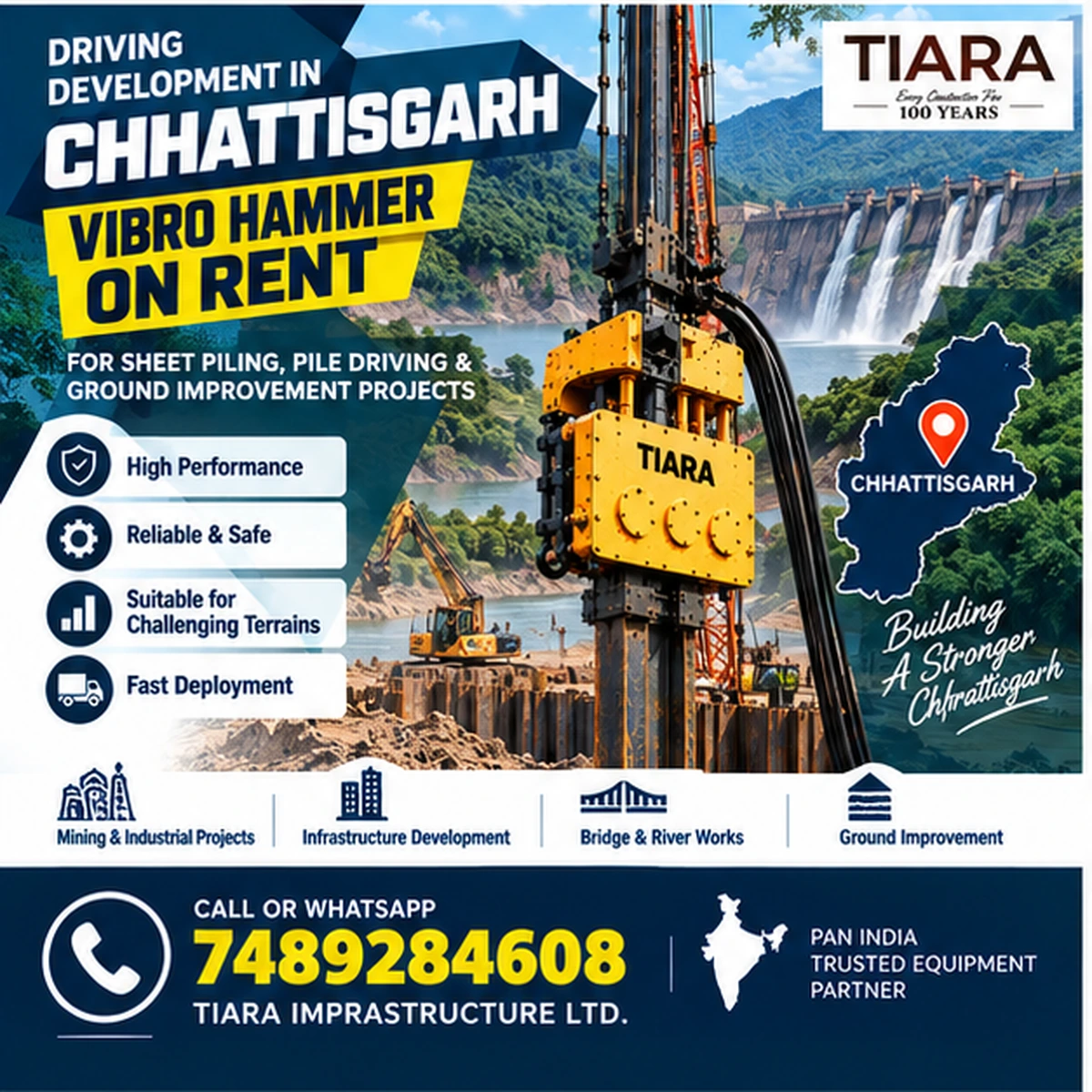 Vibro Hammer on rent in Chhattisgarh for industrial sheet piling work