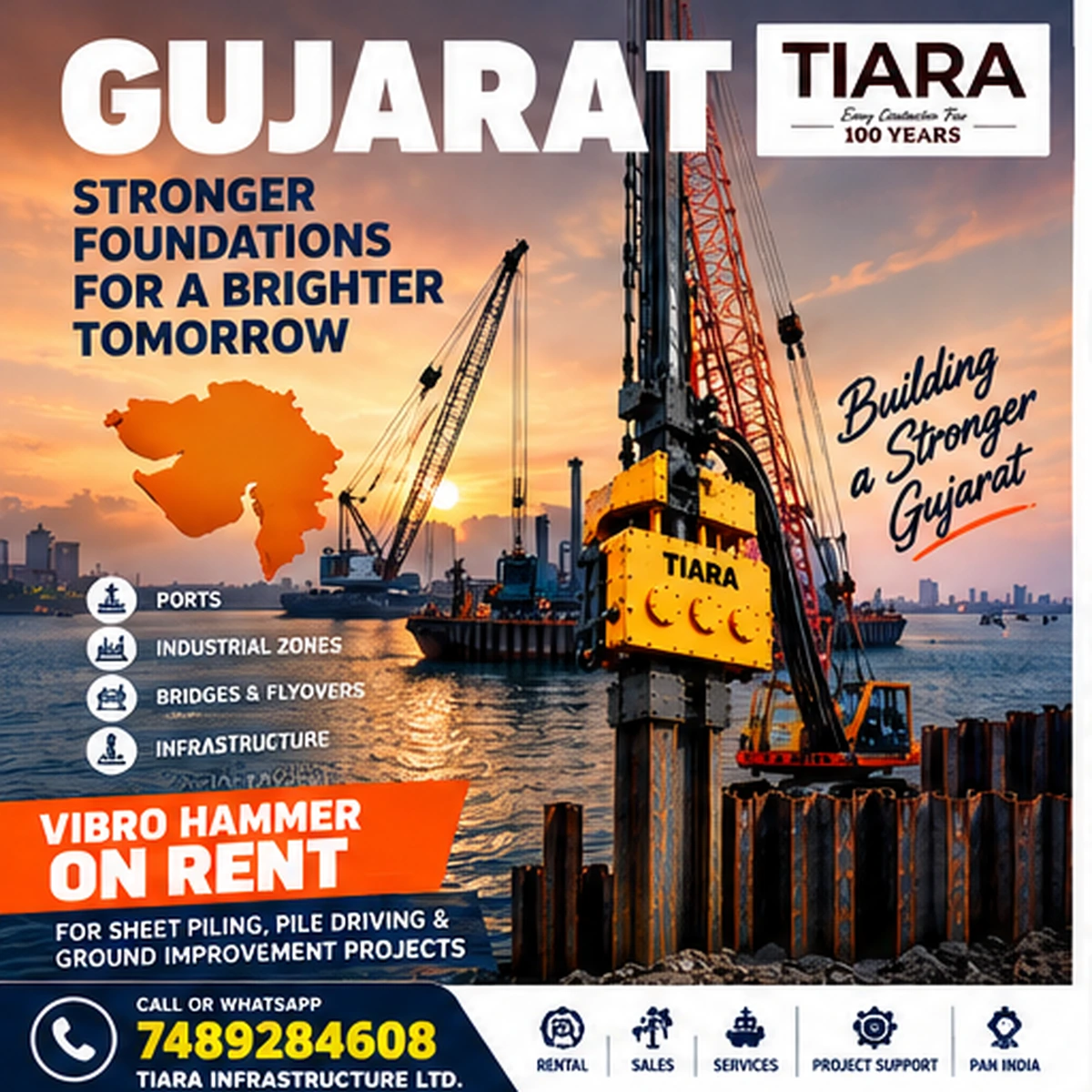 Vibro Hammer rental in Gujarat for port, marine and industrial sheet piling projects