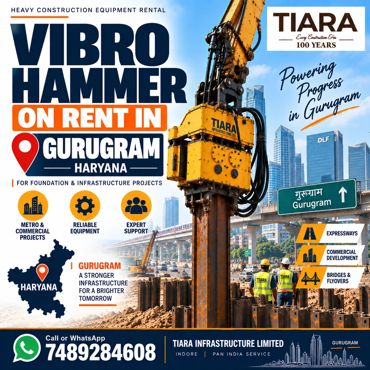 Excavator-mounted Vibro Hammer rental for sheet piling work in Gurugram Haryana