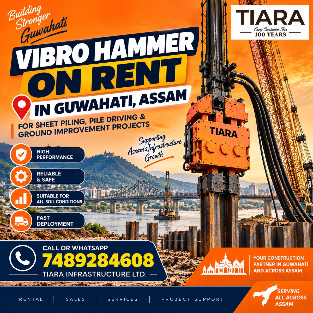 Vibro Hammer on rent in Guwahati for sheet pile driving and extraction